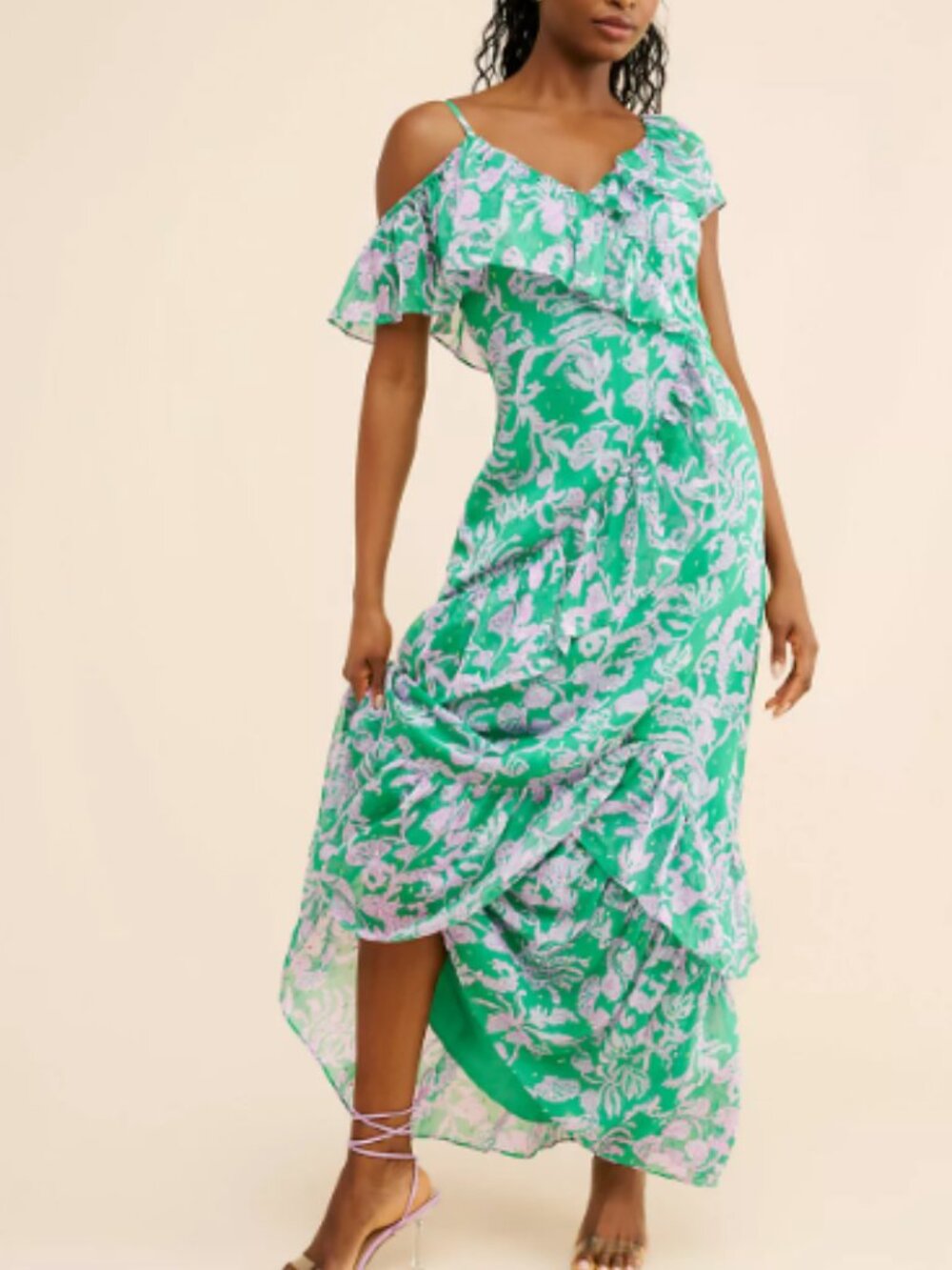 Lily Pulitzer Rosealynn Ruffle Maxi Dress Size 10 Green Floral Flowy Party Guest